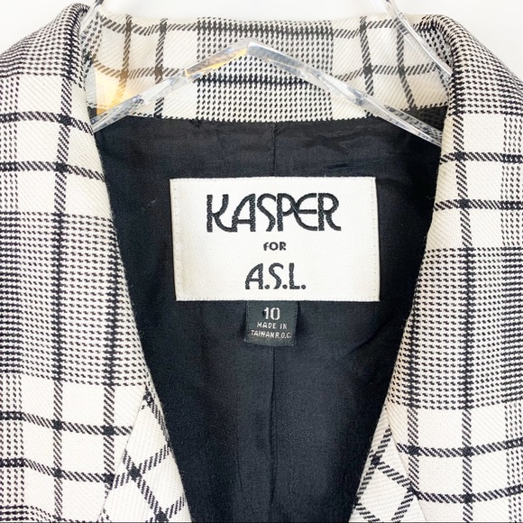 VINTAGE Kasper Black White Plaid Oversized Double Breasted Blazer 1990’s SIZE 10 - Picture 5 of 6